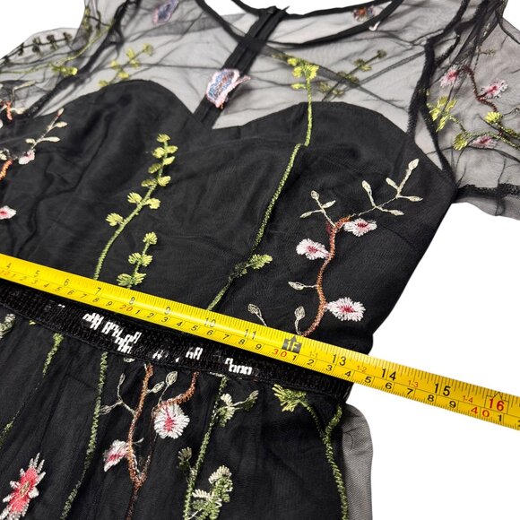 NWT JJ'S HOUSE Floral Embroidered Midi Dress Sz S Black Event Fairy Feminine - Picture 7 of 11